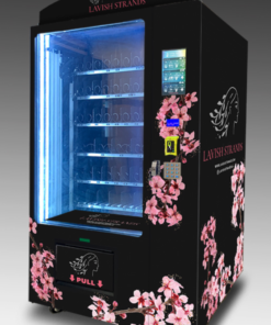 A sleek beauty vending machine for sale, showcasing skincare and makeup products.