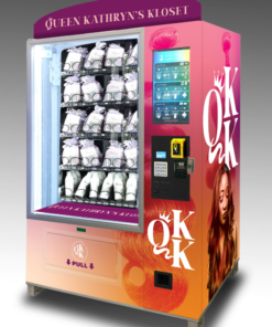 A sleek beauty vending machine for sale, showcasing skincare and makeup products.