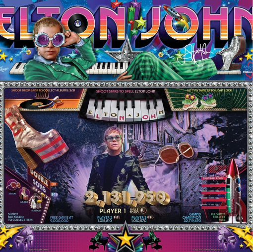 Elton John Pinball Machine for sale – a vibrant, music-themed arcade game