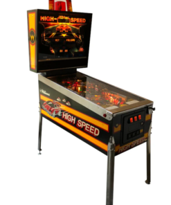 High-speed pinball machine with vibrant lights and fast-paced gameplay