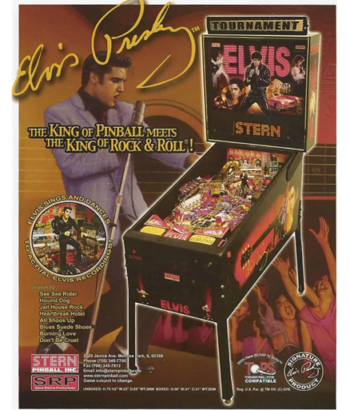 Elvis Pinball Machine for sale - vintage arcade game featuring the King of Rock 'n' Roll.