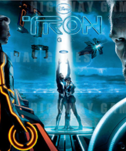 Close-up of the Tron Pinball Machine playfield, featuring immersive gameplay and retro graphics