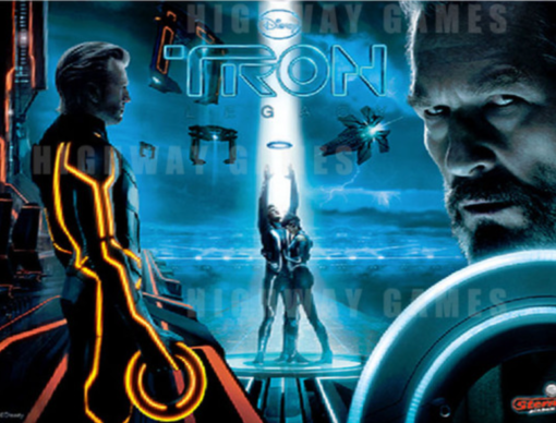 Close-up of the Tron Pinball Machine playfield, featuring immersive gameplay and retro graphics