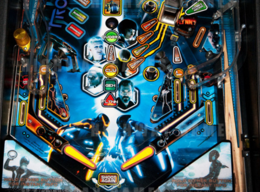 Tron Pinball Machine for sale – a classic arcade game with glowing neon lights and retro design